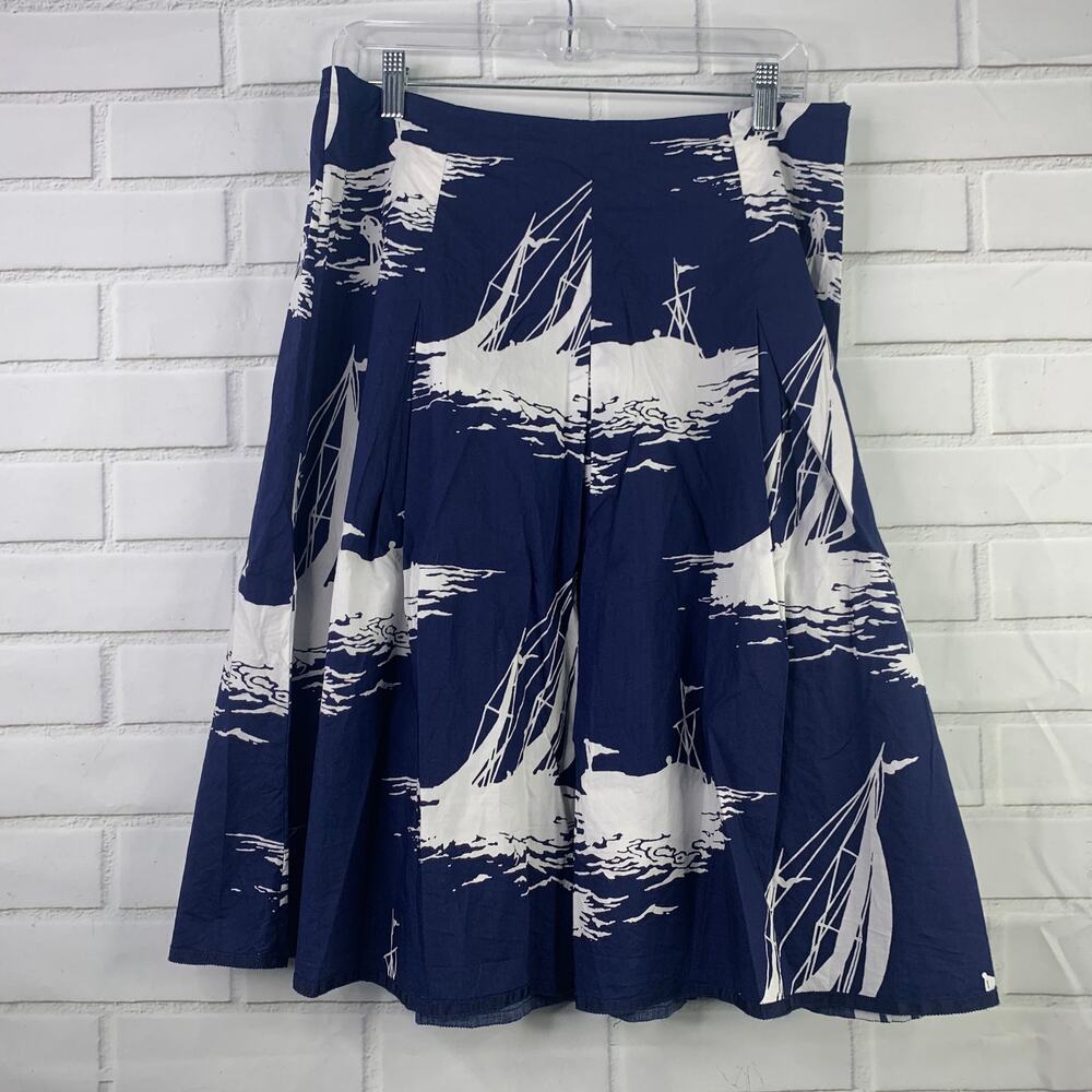 Talbots full skirt sailboats lightweight navy blue white summer vacation size 10